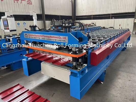Macchina per la formatura di rotoli di lamiere per tetti con controllo motore idraulico e 12 stazioni per spessori di materiale da 0,3 a 0,6 mm