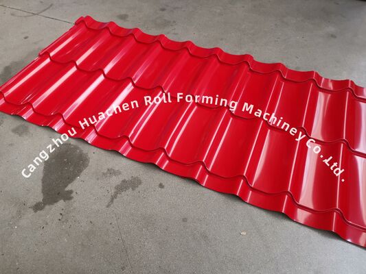 12 stazioni vetrata piastrelle roll formare macchina per 0,3-0,6 mm di spessore lamiere di acciaio con azionamento a catena