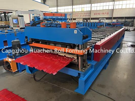 4 KW Hydraulic Cutter Glassed Tile Roll Forming Machine con larghezza di bobina di 1200 mm e 12 stazioni di rulli